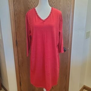 Secret Treasures Vee Neck Nightgown - Red with Silver Stripes - Size L/XL